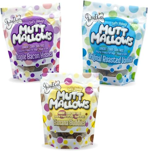 The Lazy Dog Coie Co. Mutt Mallows Soft Baked Dog ، القمح ، الذرة وفول الصويا ، مخبوزة في الولايات المتحدة الأمريكية ، حزمة تنوع التكلفة 5 أوقية (حزمة 3) in Kuwait