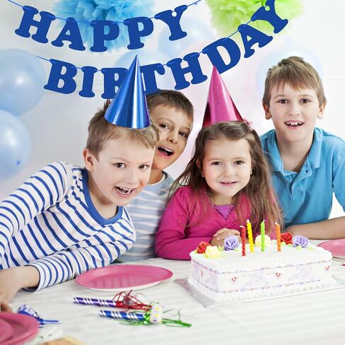 Navy Blue Happy Birthday Banner Sign Happy Birthday Bunting Banner Flag Garland for Kids Boys Baby Birthday Party Decorations Supplies in Kuwait