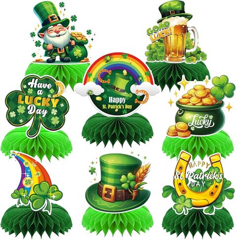 8pcs St Patricks Day Party Supplies St Patricks Day Honeycomb Centerpces St Patricks Day Thief 3D Table Decorations in Kuwait