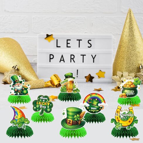 8pcs St Patricks Day Party Supplies St Patricks Day Honeycomb Centerpces St Patricks Day Thief 3D Table Decorations in Kuwait
