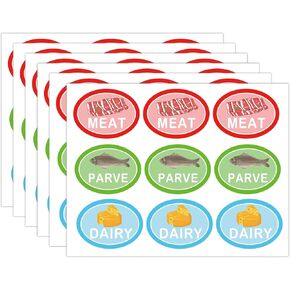 1.5 x 2 Inch Oval Kosher Labels Blue Dairy Sticker Red Meat Stickers Green Parve Labels - Meat, Dairy and Pareve Kosher Stickers Color Coded Kitchen Stickers for Kosher Kitchen Use