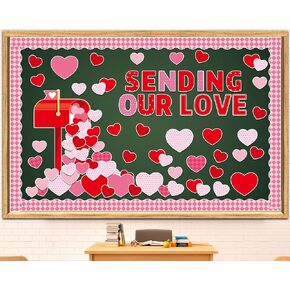 89PCS Valentine's Day Bulletin Board Decoration Set Heart Bulletin Board Borders Sending Our Love Cutouts for Bulletin Board Happy Valentine's Day Party Supplies Classroom Chalkboard Wall Decor