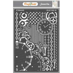 CrafTreat Reusable Clock Stencils for Painting on Wood, Canvas and Fabric - Clock and Key - Size:A4 (8.3 x 11.7 Inch) - DIY Craft Stencils for Mixed Media Art - Clock Stencils for Painting on Wood