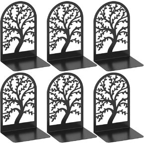VFINE Decorative Bookends 3 Pairs, Tree Metal Bookends, Unique Black Book Ends to Hold Books, Book Holder for Heavy Books, Home Decorative Book Stoppers for Shelves (6 Pieces)