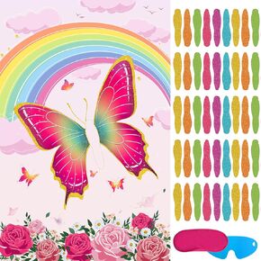 Pin The Tail on The Butterfly Party Games for Girls Butterfly Party Favors Birthday Party Games Pink Butterfly Birthday Party Supplies Decorations, Large Butterfly Game Poster with 36 Stickers