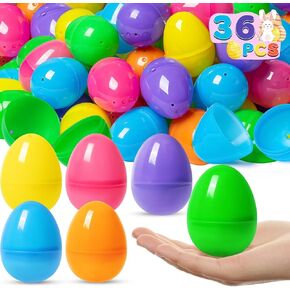 36 PCS Plastic Easter Eggs Bulk, 3.15" Large Empty Fillable Eggs for Easter Hunt, Colorful Bright Eggshells with Hinge for Easter Hunt, Basket Stuffers, Themed Decorations