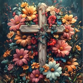 Diamond Art Kits for Adults Cross Flower-5D Diamond Painting Kits for Adults Beginners Cross Flower,DIY Gem Art for Gift and Home Decoration(14x14inch)
