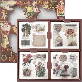 Flower Series Sticker Scrapbooking Supplies for Junk Journal, 100 Sets of 500 Sheets PET Stickers - Vintage Journaling Stickers, Ephemera Sticker Pre Cut(TZ-008-003)
