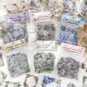 120 Sheets Flowers Lace Frame Scrapbook Stickers Aesthetic,Photo Frames Flower Stickers for Scrapbooking Supplies Background Window Frames Deco Stickers Junk Journal Sticker Pack Scrapbook Supplies