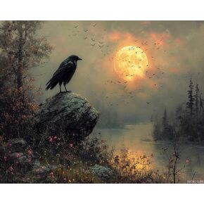 SVINOILER Paint by Number for Adults, Raven Moonlit, Oil Painting for Beginner, DIY Acrylic Painting Kit for Room Decor Gift 16x20 Inch