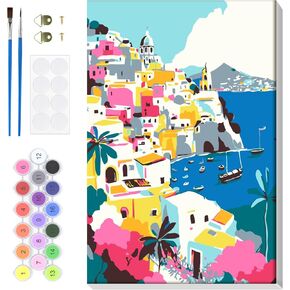 Bowetile Framed Paint by Numbers Kit for Adults Beginner, Landscape Adults' Paint-by-Number Kits on Canvas, Acrylic Number Painting Kits Crafts for Adults for Home Wall Decor, 8x12in