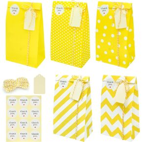 SMINTINE 30-Pack Yellow Paper Goodie Bags With Thank You Stickers Paper Tags Yellow & White Cotton Bakers Twine String 5x3x9 Inch Party Favor Bag Yellow Goodie Bags For Kids Birthday, Baby Shower in Saudi Arabia