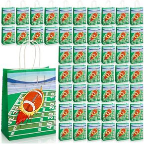 Acshio 50 Pack Football Gift Bags, Paper Goodie Bags with Handle, Rugby Sports Theme Treat Gift Wrap Bag Football Candy Bag for Party Supplies, Birthday, Shopping