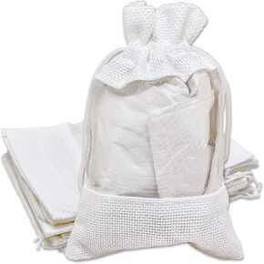 TheDisplayGuys - 12-Pack 5x7 Linen Burlap & Sheer Organza Gift Bag with Drawstring for Party Favors, Presents, Samples & Treats Mesh Pouch (Beige, Medium)