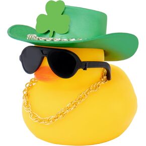 wonuu Rubber Duck Car Ornaments St. Patrick's Day Decorations Cool Car Accessories Duck Car Dashboard Accessorie, Diamond Hat Gold Necklace in Kuwait