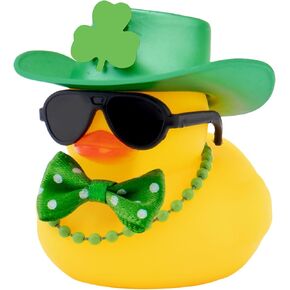 wonuu Rubber Duck Car Ornaments St. Patrick's Day Decorations Cool Car Accessories Duck Car Dashboard Accessorie, Diamond Hat Gold Necklace