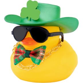 wonuu Rubber Duck Car Ornaments St. Patrick's Day Decorations Cool Car Accessories Duck Car Dashboard Accessorie, Diamond Hat Gold Necklace