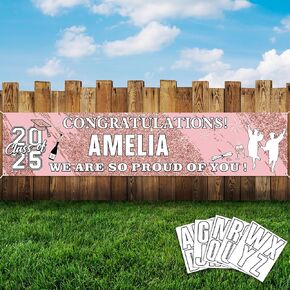 2023 Graduation Banners Graduation Decorations Party Supplies Personalized Congrats Grad Banner with 78 Alphabet Stickers for Car, High School, College, Doctorate Class Backdrop 71 x 16 Inch (Pink) in Saudi Arabia
