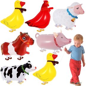 6 PCS Walking Chicken Balloons, Aluminum Foil Chicken Party Decorations White and Black Chicken Walking Balloons for Birthday Baby Shower Farm Animal Theme Party