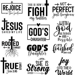 9/12Pcs,Pocket Size Jesus Vinyl Iron-on Heat Transfer Stickers, Floral Letters, God Pray Religious Themes, for DIY Clothing, T-Shirt, Mask, Jeans, Backpack (JG-04)