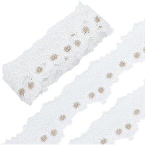 FREEBLOSS 5 Yards Floral Embroidery Lace Trim DIY Lace Trim Ribbon Water Soluable Lace Trim Ribbon Decorative Trim for Sewing Polyester Lace Ribbon for Wedding Dress Embellishment, White