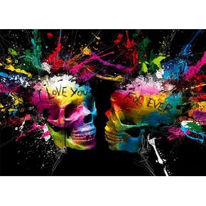 NW 5D Skull Diamong Painting Kits Love You for Ever Couple,Human Skeleton Cross Stitch Full Drill Crystal Painting Dots for Wall Decoration Arts and Crafts (12x16 inch/30cmx40cm)