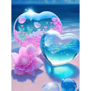 Huacan Beach Diamond Painting Kits for Adults, Full Drill Diamond Art Round Diamond Dots for Adults Clearance, Heart Paint with Diamonds for Beginner 11.8x15.7inch