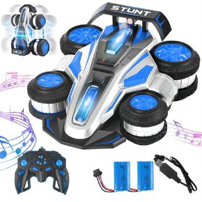 RC Cars, 2.4 GHz Fast Stunt RC Car, 4WD 360° Rotating RC Trucks with lights and music, High Speed Off Road Stunt Truck, upright walking cars, Remote Control Car Toy for 6-12 Boys and Girls(RED)