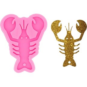 Shiny Glossy Cute Lobster Shape Keychain Silicone Mold with Hole Candy Crystal Mold Necklace Epoxy Jewellery Silicone Mold Resin Crafting Molds for Backpack Pendant