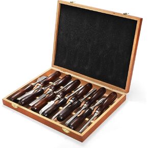 12 Packs Wood Chisel Set, Finely Crafted Carving Tools with Wooden Box, CR-V Steel Edge Blade with Premium Wood Handle, Professional Gouge Turning Tools for Craftsman Carpenter
