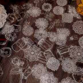 90 Pcs Transparent Lace Stickers,PET Vintage Decorative DIY Decals White Retro Aesthetic Journaling Crafts Supplies for Handmade Scrapbooking Planner Album Diary Photo Frames Notebook