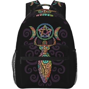 Backpack Wicca Wiccan Triple Moon Gaia Themed Casual Daypacks Bag for Mens Womans Girls Boys Teens, School Laptop Hiking Travel Daypack College Bookbag