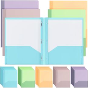 50 Pcs Cute Plastic Folders with Pockets and 3 Prongs, Pastel Colors, Durable File Folders with Fasteners and Pockets for Documents, Tear Resistant Office, School Supplies