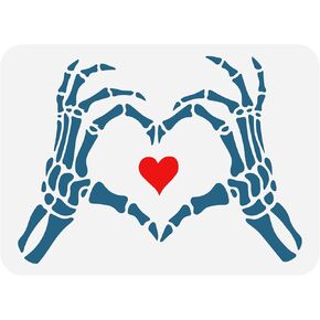 FINGERINSPIRE Heart Skeleton Hand Stencil 8.3x11.7inch Reusable Skeleton Hand with Heart Pattern Drawing Template DIY Art Skull Hand Decoration Stencil for Painting on Wood, Wall and Furniture