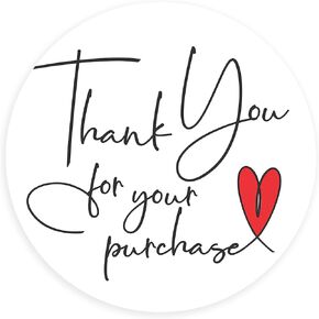easykart labels 300 Thank You for Your Purchase Sticker Labels | White Background with Red Heart Design | 2" Inch Round | Highly Recommended for Small Business Owners