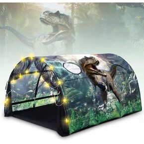 Dinosaur Bed Tent for Kids - Large Twin Tent with Carry Bag, Foldable for Indoor Play, with String Lights