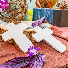 عام 2x صليب عيد الميلاد زخرفة 3 "" السيراميك السيراميك جاهز لطلاء الفخار ، أبيض