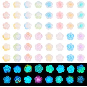 200 Pcs Flower Cabochons Glow in The Dark Floral Spring Beads Flatback Plant Luminous Resin Cabochon Embellishment for Scrapbooking Nail Charm Phone Case Accessory Hair Clip