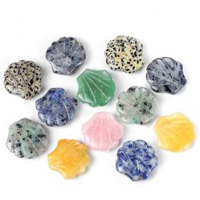 LE SKY 8 Pcs Natural Stone Decor Portable Palm Decoration Energy Stone Healing Shell Shape Ornaments Chakra Crystal Charms for Jewelry Meditation Gift