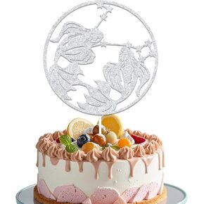 Silver Pisces Cake Topper,12 Constellation Pisces Birthday Party Decoration,Zodiac February March Horoscope Astrology Party Supplies