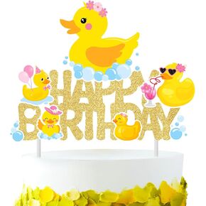 CANDY CHEF Duck Cake Topper Rubber Duck Birthday Cake Topper Duck Birthday Cake Decorations Supplies Pink Little Duck Cake Pick for Rubber Duck Themed Baby Shower Decorations