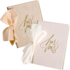 Vow Books His and Hers - Boho Hardcover Wedding Vow Books with Gold Foil Lettering & Ribbon, Wedding Vow Keepsake, Wedding Registry Ideas, Wedding Ceremony Book Set of 2