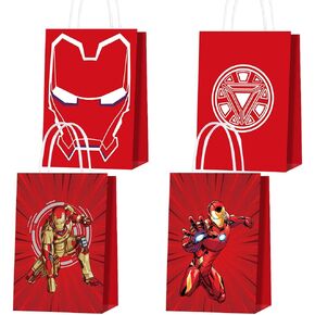 16pcs Iron Man Party Gift Bags,Superhero Theme Party Treat Bags Candy Bags,Iron Man Kraft Goodie Bags for Superhero Themed Kids Adults Birthday Party Supplies Decorations