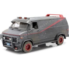 Greenlight 1983 GMC Vandura Black Weathered Version with Bullet Holes The A-Team (1983-1987) TV Series 1/18 Diecast Model Car