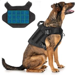 Tactical Dog Cooling Harness Vest with Gel Ice Packs, No Pull Dog Cooling Vest for Summer, Dog Harness with Handle, Adjustable Dog Vest Harness for Summer Walking Hiking Training (Brown, Medium)