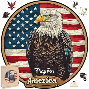 Wooden Puzzle for Adults, Eagle Flag Wooden Jigsaw Puzzles(11.2 * 11.2in-200pcs), Beautiful Wooden Puzzle with Box Birthday Gifts for Adults and Kids Family Game