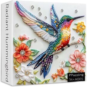 Hummingbird Puzzles for Adults 1000 Pieces, Spring Bird Flower Impossible Jewel Art Puzzle, Hard Challenging Colorful Bird Floral Jigsaw Puzzle as Home Wall Art Decor