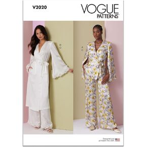Vogue Misses' Semi-Fitted Lounge Top, Robe and Wide-Leg Pants Sewing Pattern Packet, Design Code V2020, Sizes 8-10-12-14-16, Multicolor