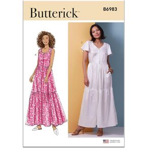 Butterick Easy-to-Make Misses' Tiered Hem Dresses Sewing Pattern Packet, Design Code B6983, Sizes XS-S-M-L-XL-XXL, Multicolor