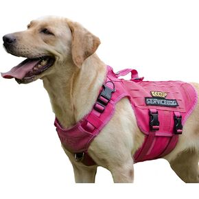 No Pull Dog Harness -Tactical Dog Harness - Breathable mesh, Pet Walking Hiking Training Vest- Dog Harness for Dogs, Service Dog, Large, Pink